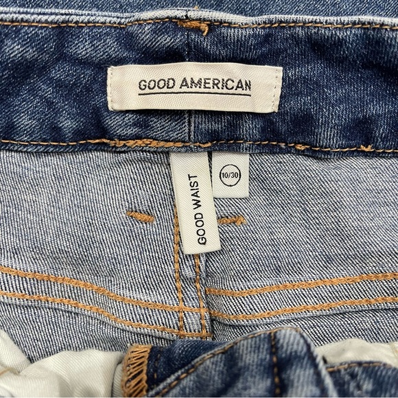 GOOD AMERICAN Navy Wash High Waisted Good Waist Distressed Knee Skinny Jeans - Picture 11 of 13